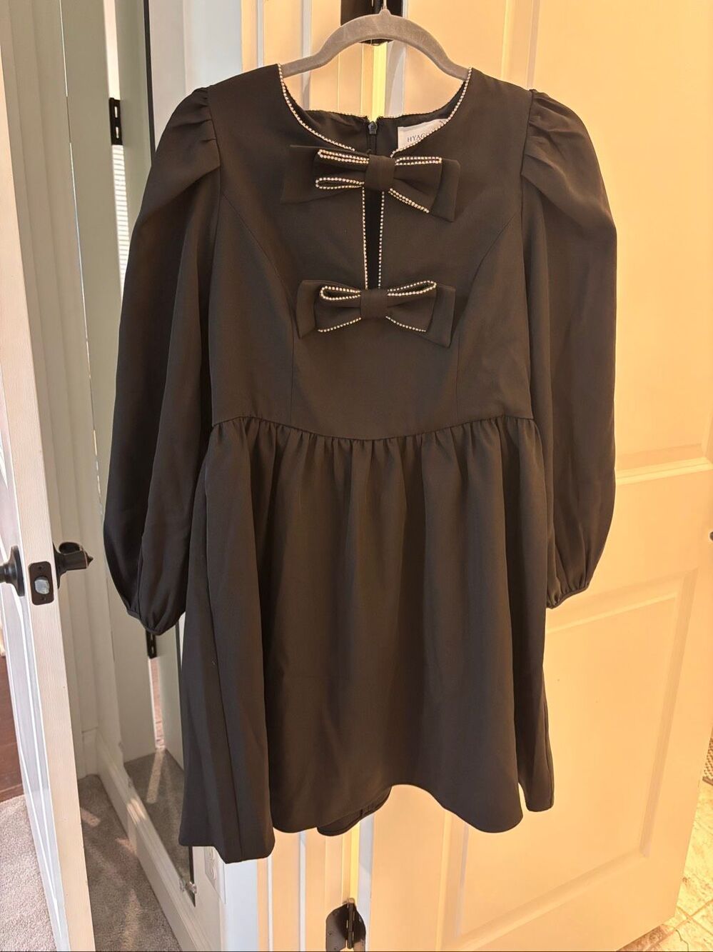 NWT Hyacinth House Blair Black Embellished Bow Long Sleeve Mini Dress, Small $17 - Picture 4 of 11